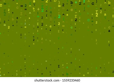 Light Green, Yellow vector cover with math elements. Shining colorful illustration with isolated Digit signs. Smart design for your university promotion.