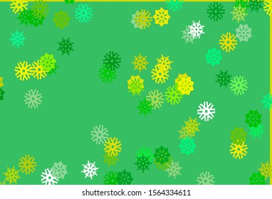 Light Green, Yellow vector cover with beautiful snowflakes. Modern geometrical abstract illustration with crystals of ice. New year design for your ad, poster, banner.