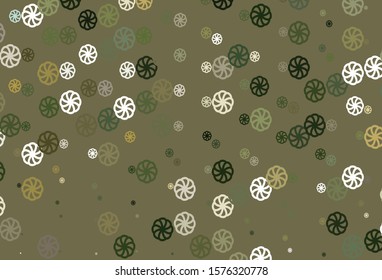Light Green, Yellow vector cover with beautiful snowflakes. Shining colored illustration with snow in christmas style. New year design for your ad, poster, banner.