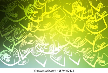 Light Green, Yellow vector cover with Shining hearts. Illustration with hearts in love concept for valentine's day. Pattern for marriage gifts, congratulations.