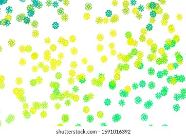 Light Green, Yellow vector cover with beautiful snowflakes. Modern geometrical abstract illustration with crystals of ice. The template can be used as a new year background.