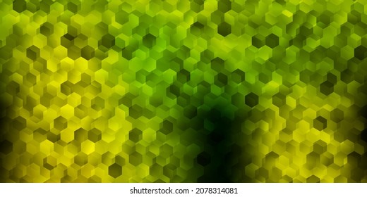 Funda vectorial verde claro, amarilla, con hexágonos simples. Ilustración abstracta moderna en estilo hexagonal con gradiente. Textura para patrones de papel pintado.