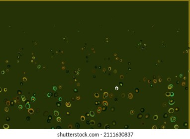 Verde claro, cubierta vectorial amarilla con manchas. Diseño decorativo borroso en estilo abstracto con burbujas. Diseño para afiches, pancartas.