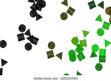 Light Green, Yellow vector cover in polygonal style with circles. Illustration with set of colorful circles, triangles, squares. Pattern for commercials.