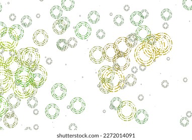 Verde claro, cubierta vectorial amarilla con manchas. Ilustración abstracta con burbujas de colores al estilo natural. Patrón para sitios web hermosos.