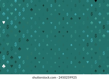 Light green, yellow vector cover with symbols of gamble. Glitter abstract sketch with isolated symbols of playing cards. Smart design for your business advert of casinos.