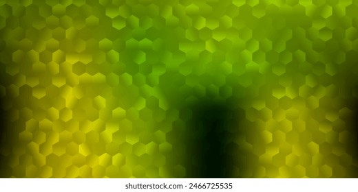 Cubierta de Vector verde claro, amarillo con hexágonos simples. Ilustración con hexágonos de colores en la superficie degradada de desenfoque. Una adición fácil a su diseño.