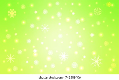 Light Green, Yellow vector cover with beautiful snowflakes. Shining colored illustration with snow in christmas style. The pattern can be used for year new  websites.