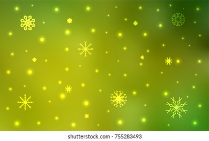 Light Green, Yellow vector cover with beautiful snowflakes. Shining colored illustration with snow in christmas style. The template can be used as a new year background.