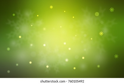 Light Green, Yellow vector cover with beautiful snowflakes. Glitter abstract illustration with crystals of ice. The pattern can be used for new year leaflets.