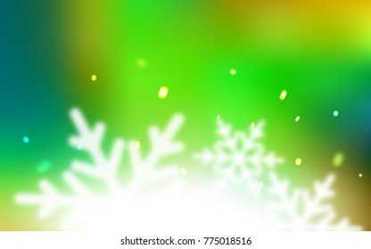Light Green, Yellow vector cover with beautiful snowflakes. Snow on blurred abstract background with gradient. The pattern can be used for year new  websites.