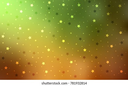 Light Green, Yellow vector cover with small and big stars. Glitter abstract illustration with colored stars. The pattern can be used for new year ad, booklets.