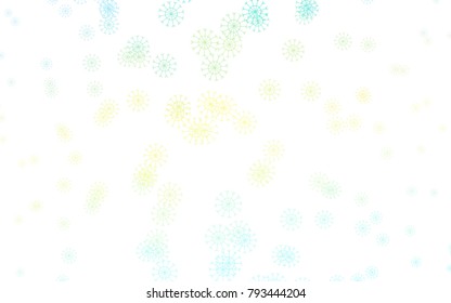 Light Green, Yellow vector cover with beautiful snowflakes. Blurred decorative design in xmas style with snow. The pattern can be used for year new  websites.