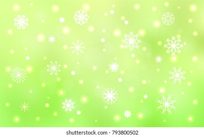 Light Green, Yellow vector cover with beautiful snowflakes. Decorative shining illustration with snow on abstract template. The pattern can be used for new year ad, booklets.