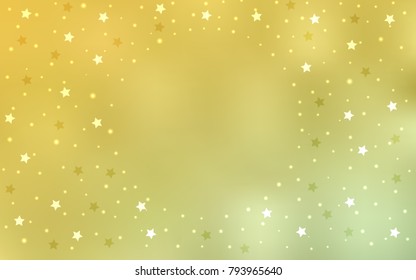 Light Green, Yellow vector cover with small and big stars. Decorative shining illustration with stars on abstract template. The pattern can be used for wrapping gifts.