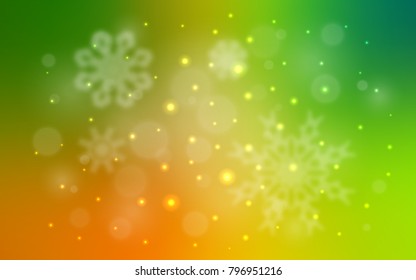 Light Green, Yellow vector cover with beautiful snowflakes. Shining colored illustration with snow in christmas style. The template can be used as a new year background.