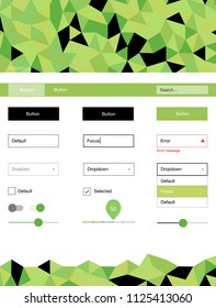 Light Green, Yellow vector design ui kit with mosaic. Colorful Style guide with triangles on abstract background. This template you can use for landing pages.