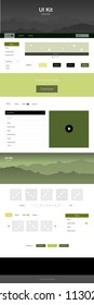 Light Green, Yellow vector design ui kit with landscape. Beautiful ui ux kit with colorful mountains in its header. Sample for your landing page of tourism.