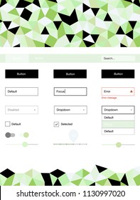 Light Green, Yellow vector design ui kit with mosaic. Colorful ui/ux kit with header consisted of triangles. Simple colorful design for websites.