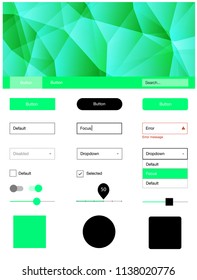 Light Green, Yellow vector design ui kit with mosaic. Web ui kit with abstract gradient triangles in its header. This template you can use for websites.