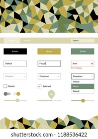 Light Green, Yellow vector design ui kit with mosaic. Ui Ux kit with colorful polygonal background in its header. Simple colorful design for websites.