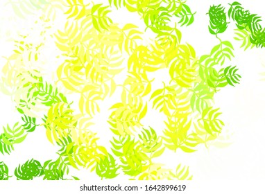 Light Green, Yellow vector doodle background with leaves. A vague abstract illustration with leaves in doodles style. Template for backgrounds of cell phones.