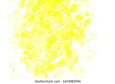 Diseño de doodle vectorial amarillo verde claro con hojas. Ilustración de colores brillantes con hojas en estilo doodle. Nuevo diseño para su negocio.