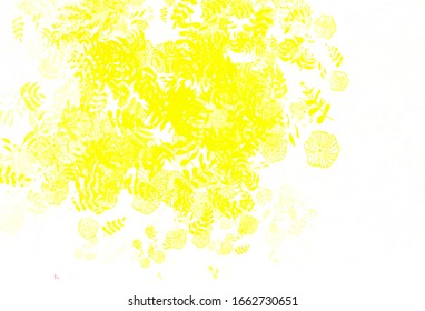 Diseño de doodle vectorial amarillo verde claro con hojas. Ilustración abstracta brillante con doodles y hojas. Una textura nueva para el diseño de papel pintado.