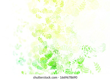 Light Green, Yellow vector doodle background with leaves. Glitter abstract illustration with doodles and leaves. Pattern for heads of websites, designs.