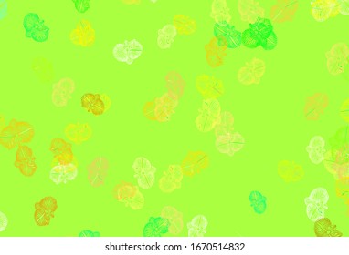 Light Green, Yellow vector doodle background with flowers. Glitter abstract illustration with flowers. Hand painted design for web, leaflets.