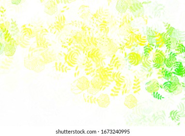 Light Green, Yellow vector doodle backdrop with leaves, flowers. Leaves, flowers in natural style on white background. Pattern for wallpapers, coloring books.