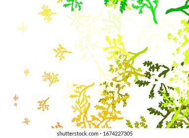 Color verde claro, fondo de doodle vectorial amarillo con sakura. Ilustración de hojas y ramas en estilo Origami. Patrón texturizado para sitios web, banners.