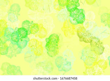 Light Green, Yellow vector doodle texture with flowers. Modern abstract illustration with flowers. New template for your design.