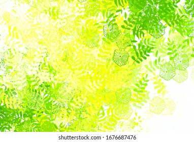 Color verde claro, fondo de doodle vectorial amarillo con hojas. Una vaga ilustración abstracta con hojas en estilo doodles. Patrón colorido para los libros infantiles.