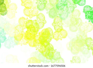 Color verde claro, textura de doodle vectorial amarillo con flores. Moderna ilustración abstracta con flores. Nueva plantilla para su diseño.