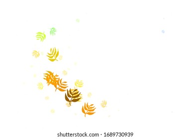Light Green, Yellow vector doodle template with leaves. Sketchy doodles with leaves on blurred background. Hand painted design for web, wrapping.