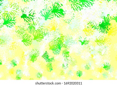 Light Green, Yellow vector doodle texture with branches. Leaves and branches with gradient on white background. A new texture for your wallpaper design.