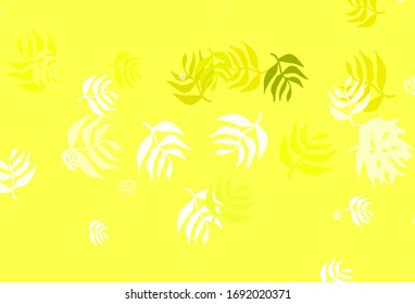 Color verde claro, textura de doodle vectorial amarillo con hojas. hojas sobre fondo abstracto borroso con degradado. Plantilla para fondos de teléfonos móviles.