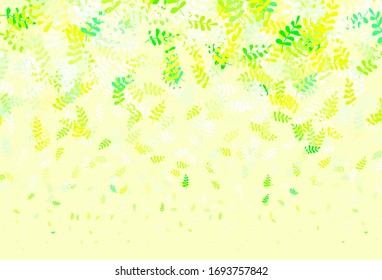 Light Green, Yellow vector doodle pattern with leaves. Sketchy doodles with leaves on blurred background. Doodle design for your web site.