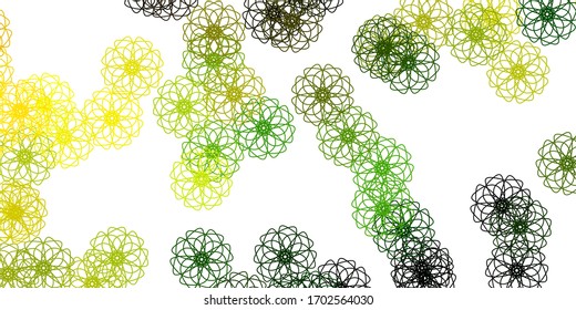 Color verde claro, textura de doodle vectorial amarillo con flores. Flores coloridas de estilo natural sobre un fondo sencillo. Patrón para diseños de sitios web.