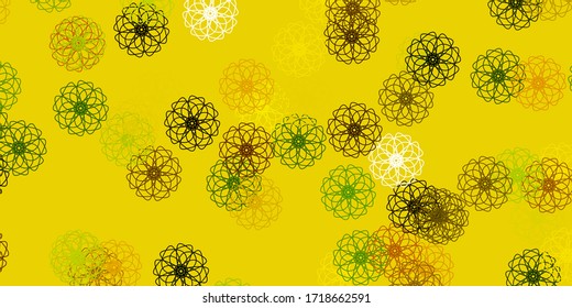 Hellgrüner, gelber Vektordoodle-Hintergrund mit Blumen. Farbige abstrakte Blumen auf einfachem Hintergrund. Neues Business-Design.