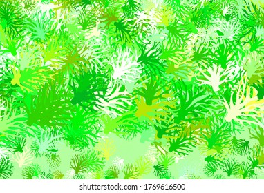 Light Green, Yellow vector doodle backdrop with branches. Shining colored illustration with leaves and branches. Textured pattern for websites, banners.