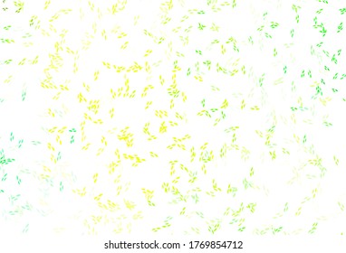 Diseño de doodle vectorial amarillo verde claro con hojas. Ilustración de nuevo color de estilo borroso con hojas. Patrón colorido para los libros infantiles.