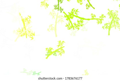 Light Green, Yellow vector doodle background with branches. Abstract illustration with leaves, branches in doodles style. Brand new style for your business design.
