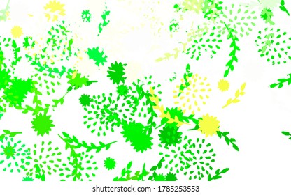 Light Green, Yellow vector doodle background with flowers, roses. Brand new colored illustration with flowers. Template for backgrounds of cell phones.
