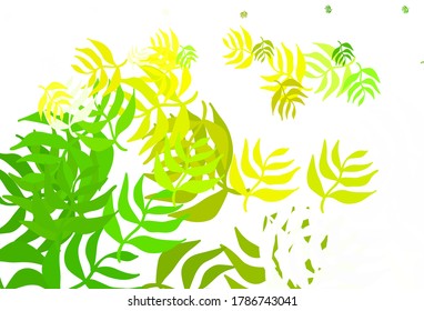 Verde claro, dorso de doodle vectorial amarillo con hojas. Decoración borrosa de estilo indio con hojas. Patrón elegante para tu libro de marca.