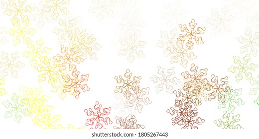 Hellgrüne, gelbe Vektor Doodle-Vorlage mit Blumen. Farbige Blumen im natürlichen Stil auf einfachem Hintergrund. Kluges Design für die Verpackung, Wallpaper.
