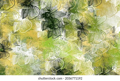 Color verde claro, patrón de doodle vectorial amarillo con flores. Ilustración abstracta con flores en estilo doodles. Diseño pintado a mano para la web, folletos.