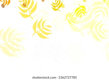 Verde claro, fondo de doodle vectorial amarillo con hojas. hojas sobre un elegante patrón natural con gradiente. Diseño pintado a mano para la web, folletos.