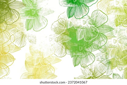 Diseño de garabatos vectoriales amarillos, verde claro con flores. Ilustración de las flores en el estilo de Origami. Plantilla para fondos de teléfonos móviles.